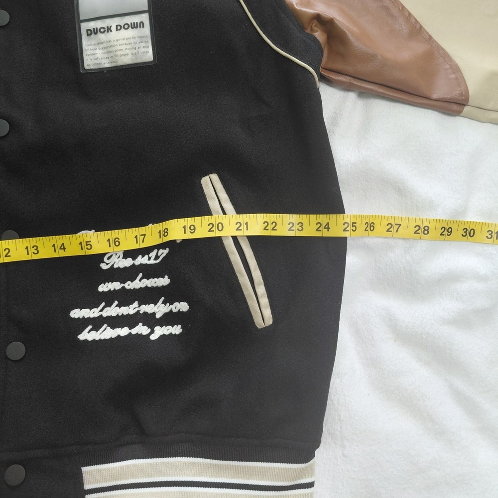 Varsity Letterman Jacket Black Cream Mens Altnyan Streetball Embroidered Snap XL - Picture 3 of 11
